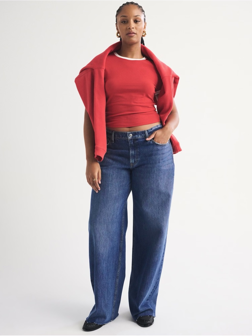 Abercrombie & Fitch Curve Love Low Rise Ultra Loose Jeans Size 34 Long